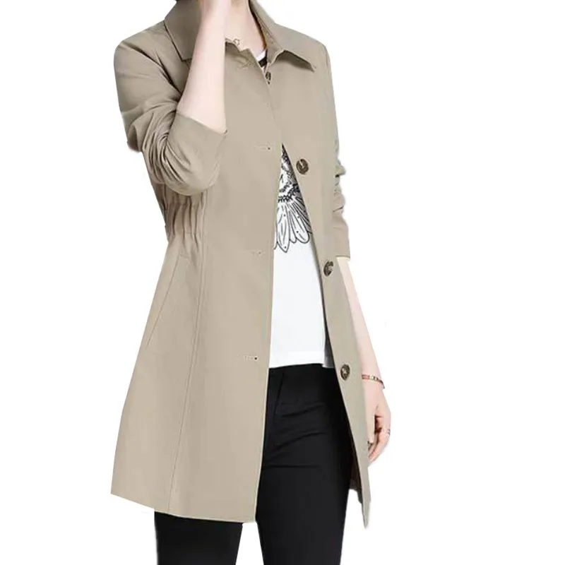 

2019 New Spring Autumn Women Coat Fashion Casual Long Sleeve Solid Thin Trench Coat Slim Plus Size Middle-aged Ladies Outerwear