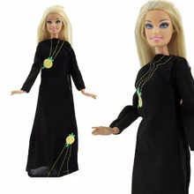 Мусульманская одежда ручной работы, повседневная одежда на каждый день, черное платье с длинными рукавами и рисунком лимона, юбка, Одежда для куклы Барби, аксессуары