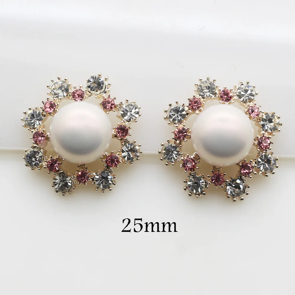 

New large 10pcs 25mm Flower Pearl Rhinestone button DIY Alloy Wedding decorations buttons for crafts.