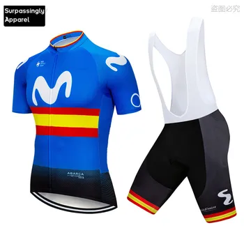 

2019 Men's Summer Spain M Blue Cycling Jersey 9D Bib Shorts Pro Gel Pad Short Sleeve Ropa Ciclismo MTB Bicycling Maillot Wear