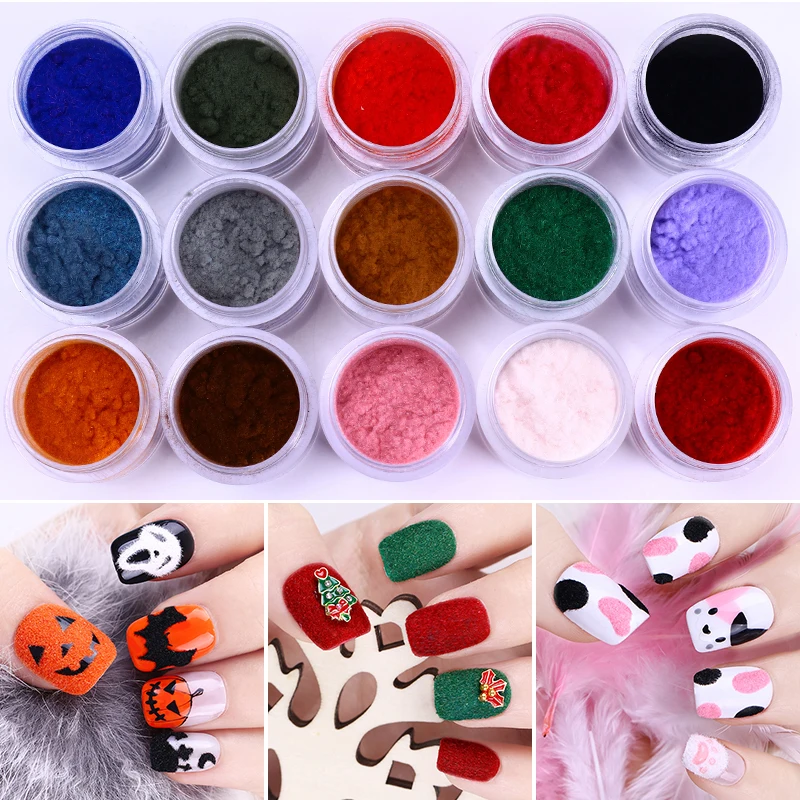 

1 Box 10ML Fuzzy Flocking Velvet Nail Powder Colorful Glitter Dust Manicure Nail Art Tips Decoration