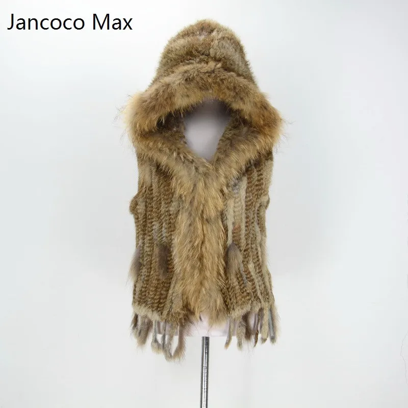 Capuche De Brown Réel black Lapin Hiver Collier Gilet Femmes Raton Tricoté Chaud S1609 Laveur Fourrure Natural Avec Max Jancoco ABwzyqHy