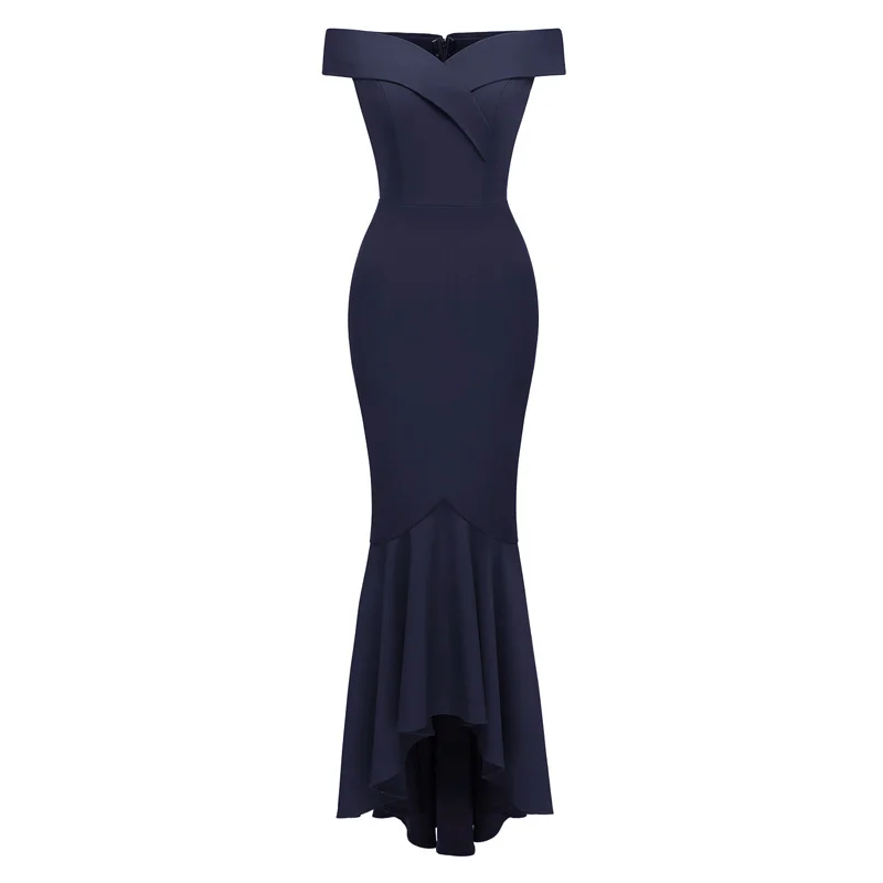 

The high quality One word collar evening dress sexy evening dresses long Elegant Back Evening Party Prom Gown robe de soiree