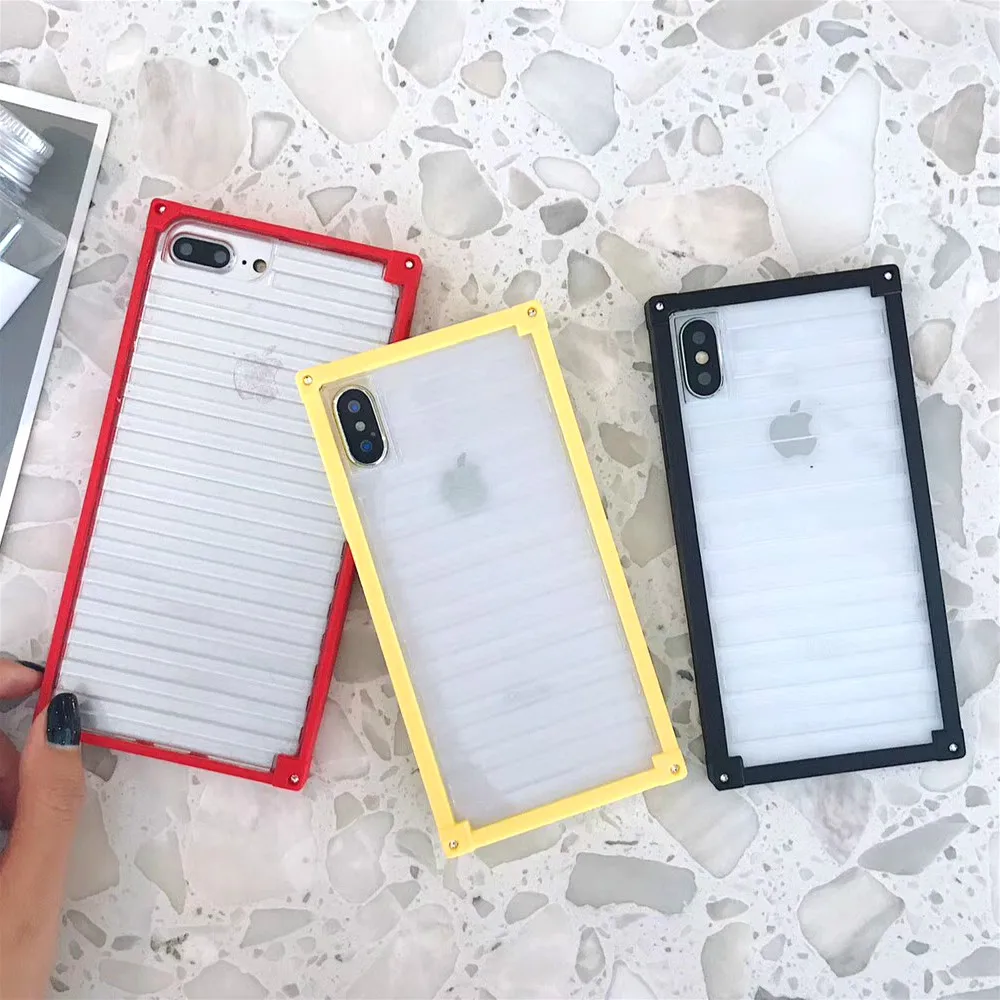 

Luxury Container Square Clear Phone Case For iPhone 8 X 7 6 6s Plus Cover Fashion Transparent 3D Stripe Cases For iPhone 7 plus