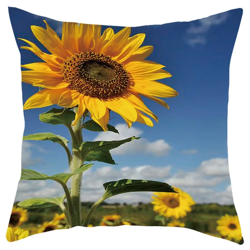 Sunflower Pillowcase Short Plush Polyester Throw Pillow Cover for Home Supplies Bed Couch New