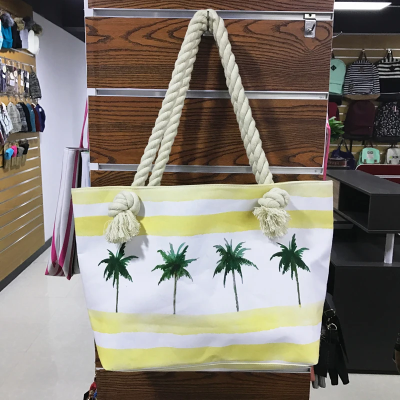 BONAMIE Фламинго тканевая сумка-шоппер пляжная сумка женские сумки для покупок большой Ёмкость Для женщин Повседневное конопли сумка на канатах сумка - Цвет: coconut tree