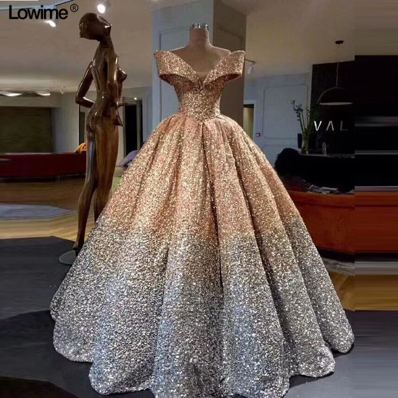 

2019 Plus Size Sparkly Formal Evening Dresses Ball Gown Off Shoulder Celebrity Red Carpet Gowns Grand Event Dress Robe De Soiree