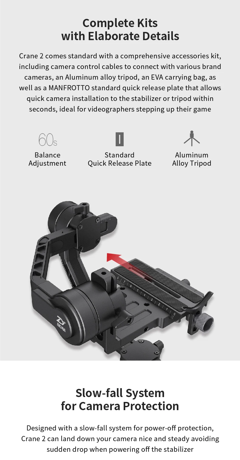 ZHIYUN Crane 2 карданный 3-осевой стабилизатор для всех моделей беззеркальная камера DSLR Canon 5D2/3/4 с сервоприводом для непрерывного изменения фокусировки камеры