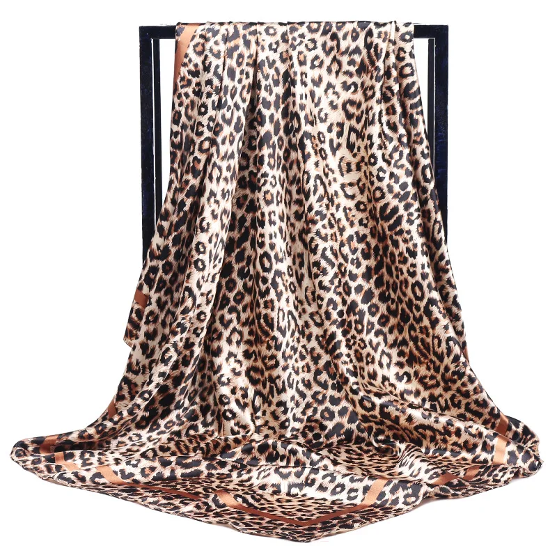 

Silk Square Head Scarf Women Neck Kerchief Small Leopard Print Bandanas Luxury Brand Big Foulards Femme Shawls Wraps 90*90CM