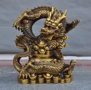 

wedding decoration 13" Chinese Brass Fengshui Money Coin yuanbao animal dragon dragons lucky statue New Year