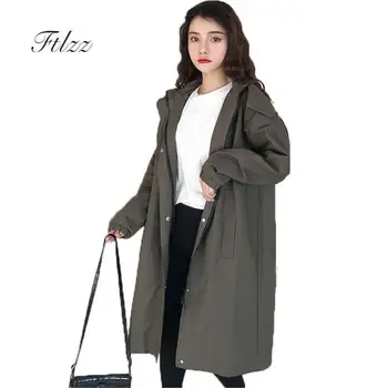 

2019 New Spring Autumn Vintage Trench Coat Women Plus Size Hooded Meidum Long Outerwear Korean Fashion Clothing Womens Overcoat