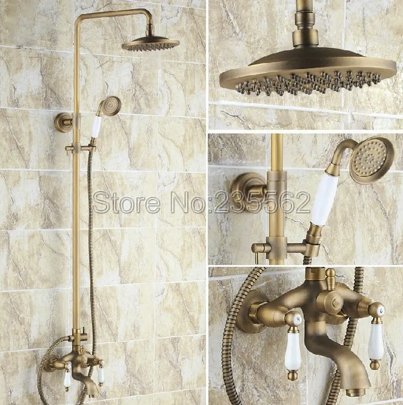 Goede Antiek Messing Wandmontage Badkamer Regendouche Handdouche Hoofd Regendouche Kraan Set Bad Mengkraan lrs163