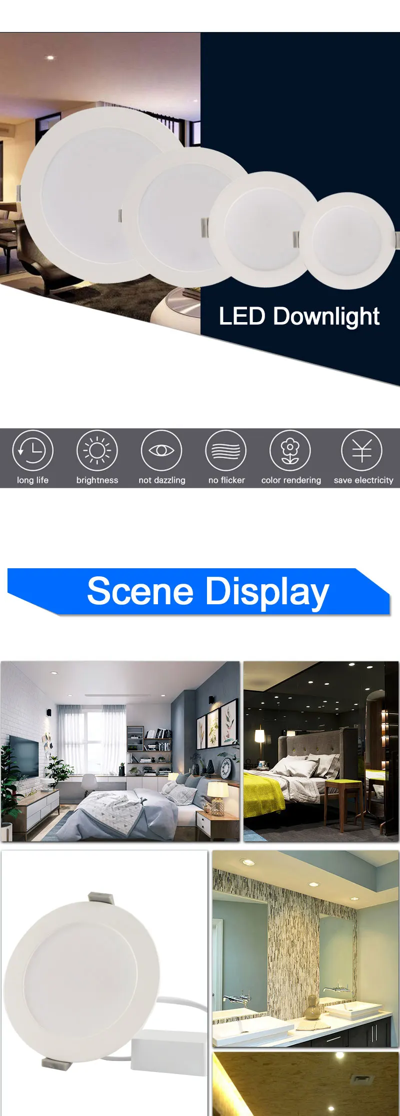 Ultra thin LED Downlight AC 220V 240V 3W 5W 7W 12W 18W 2835SMD Down Light LED round panel light for Living Room Foyer Ceiling