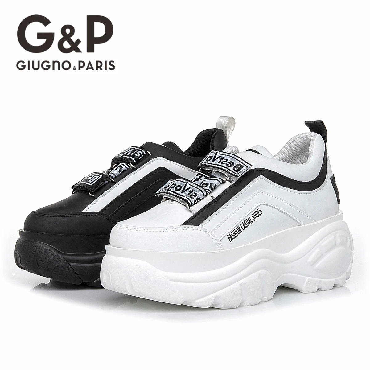 

Chunky Sneakers Women 2019 New Platform Shoes Casual High Quality Leather Easy to Wear White Black Colors