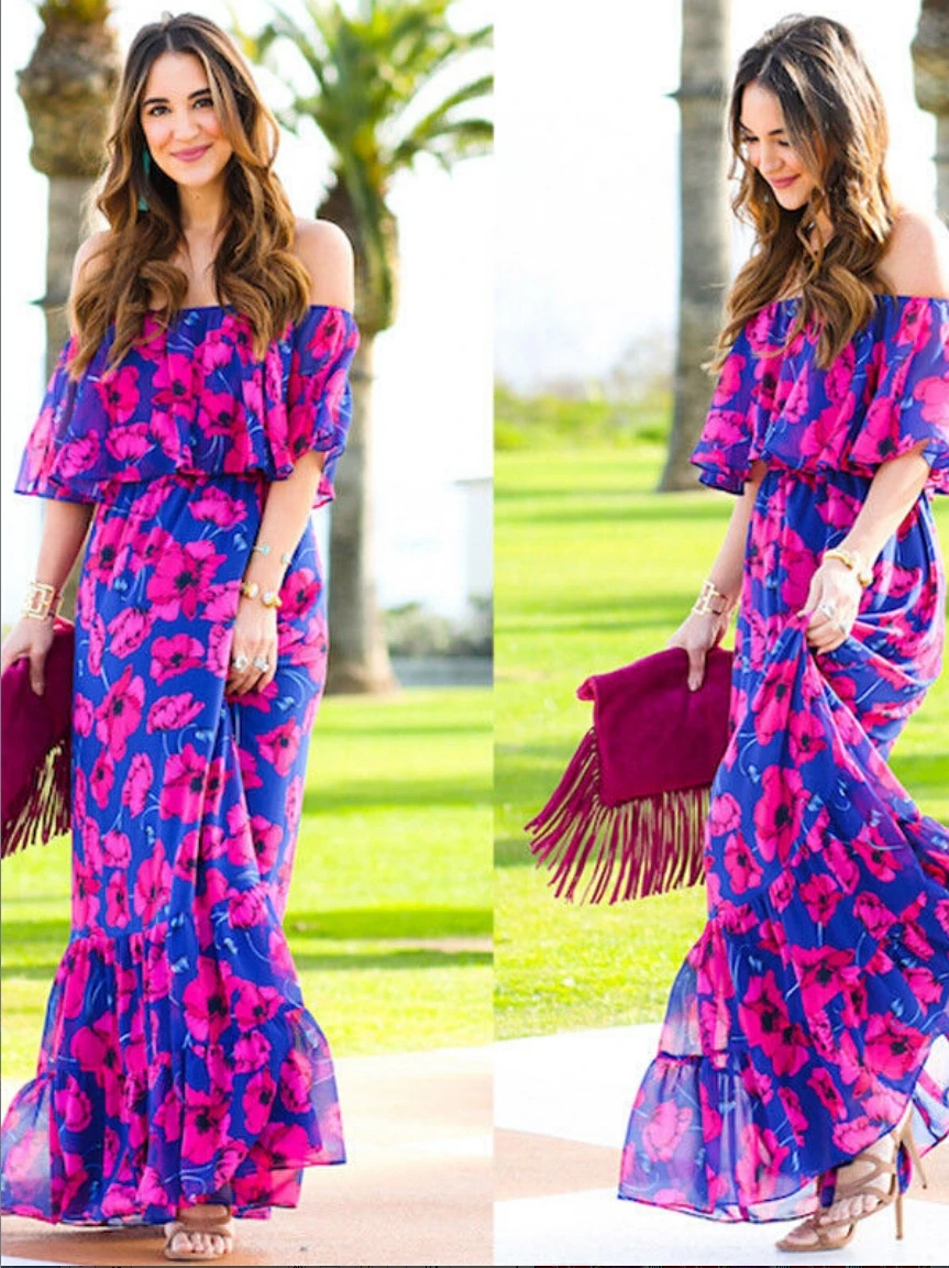 

2018 Women Summer Floral Pretty Beach Evening Party Cocktail Long Dress Sundress