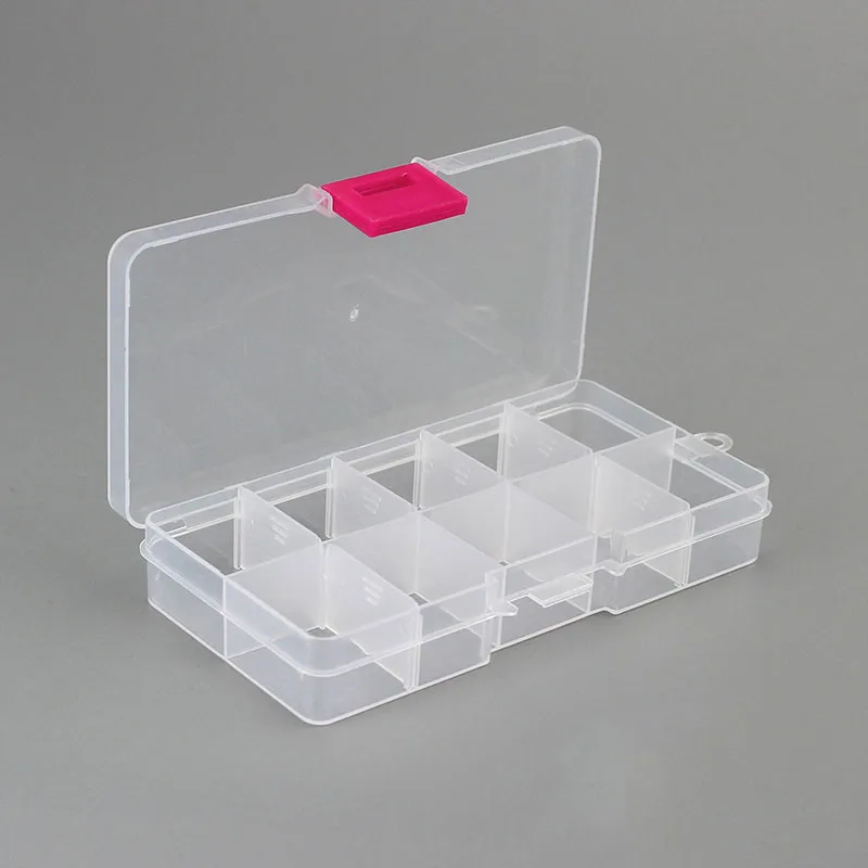 10 сеток небольшой компонент коробка для ювелирных изделий Регулируемая прозрачная пластиковая коробка для таблеток из бисера коробка для маникюра коробка для хранения туалетного столика - Цвет: transparent red