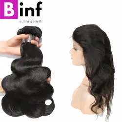 Binf волос волосы перуанской Средства ухода за кожей волны 3 расслоения с 360 Синтетический Frontal шнурка волос Синтетическое закрытие волос 100%
