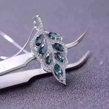 Подвеска с натуральным сапфировым камнем 925 пробы Серебряное ожерелье с натуральным драгоценным камнем модное роскошное женское ювелирное изделие с большими листьями