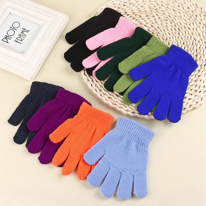 

1Pair Children Glove Girls Boys Kid Stretchy Knitted Winter Warm Pick Gloves Mixed Color Knitted Gloves