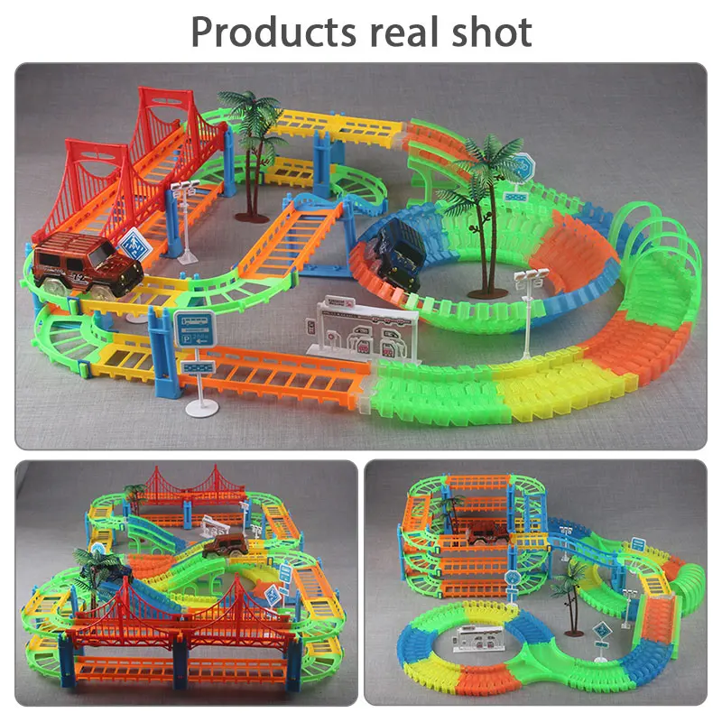 Railway Magical Racing Track Play Set Educational DIY Bend Flexible Race Track Electronic Flash Light Car Toys For children