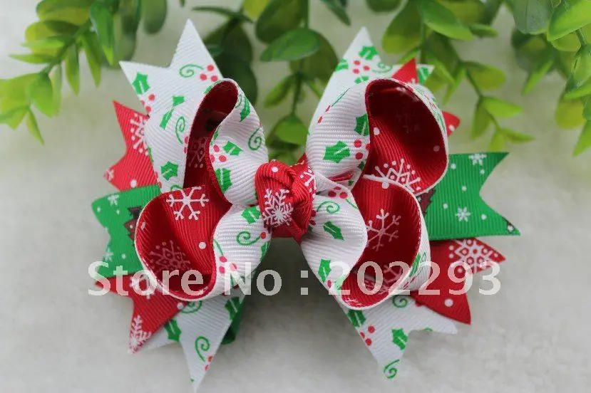 

cute christmas tree printed ribbon of hair bows, 2012 hot selling!