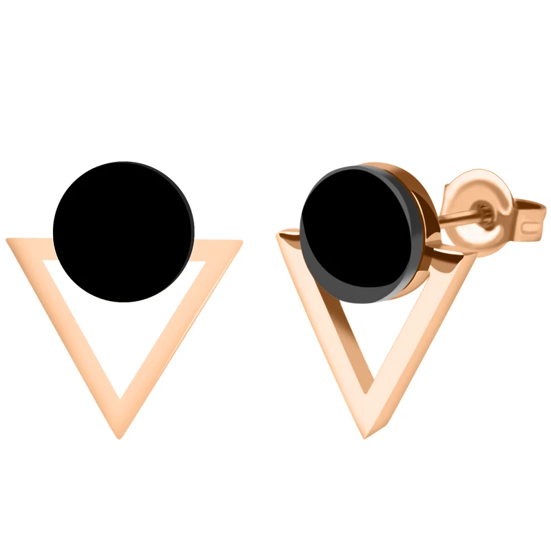 Safety Pin Luxury Stainless Steel Jewelry For Women Manufacturer Round And Triangle Shape Rose Gold Stud Earring Gift Girl  (1)