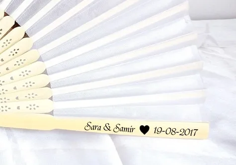 free shipping 100pcs personalized silk wedding hand fans silk