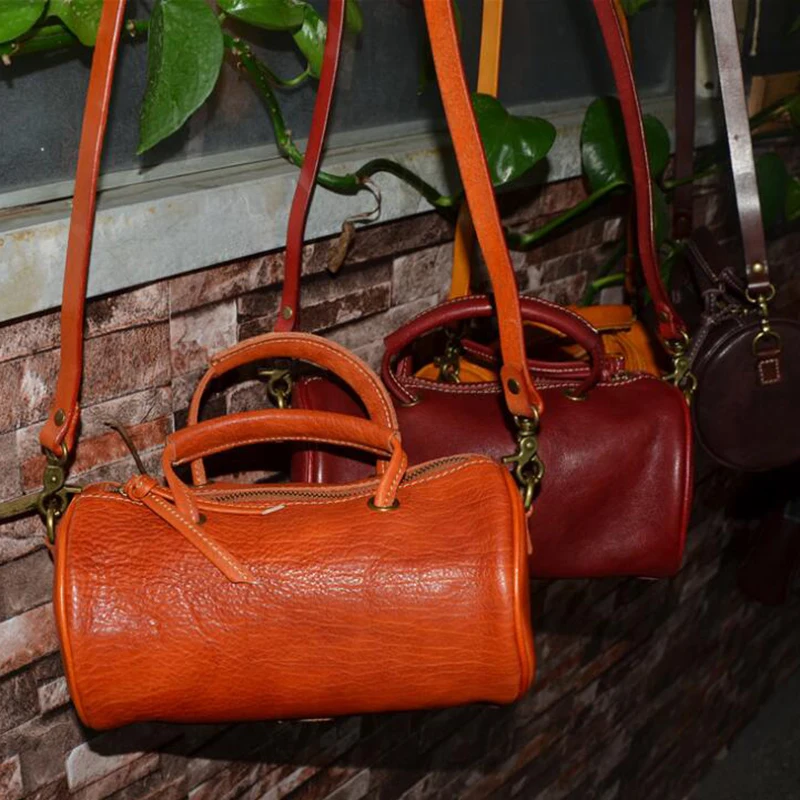 

Genuine Leather Circular Handbag Vintage Frame Casual Shoulder Bags Tote Female Cowhide Crossbody Bags for Women