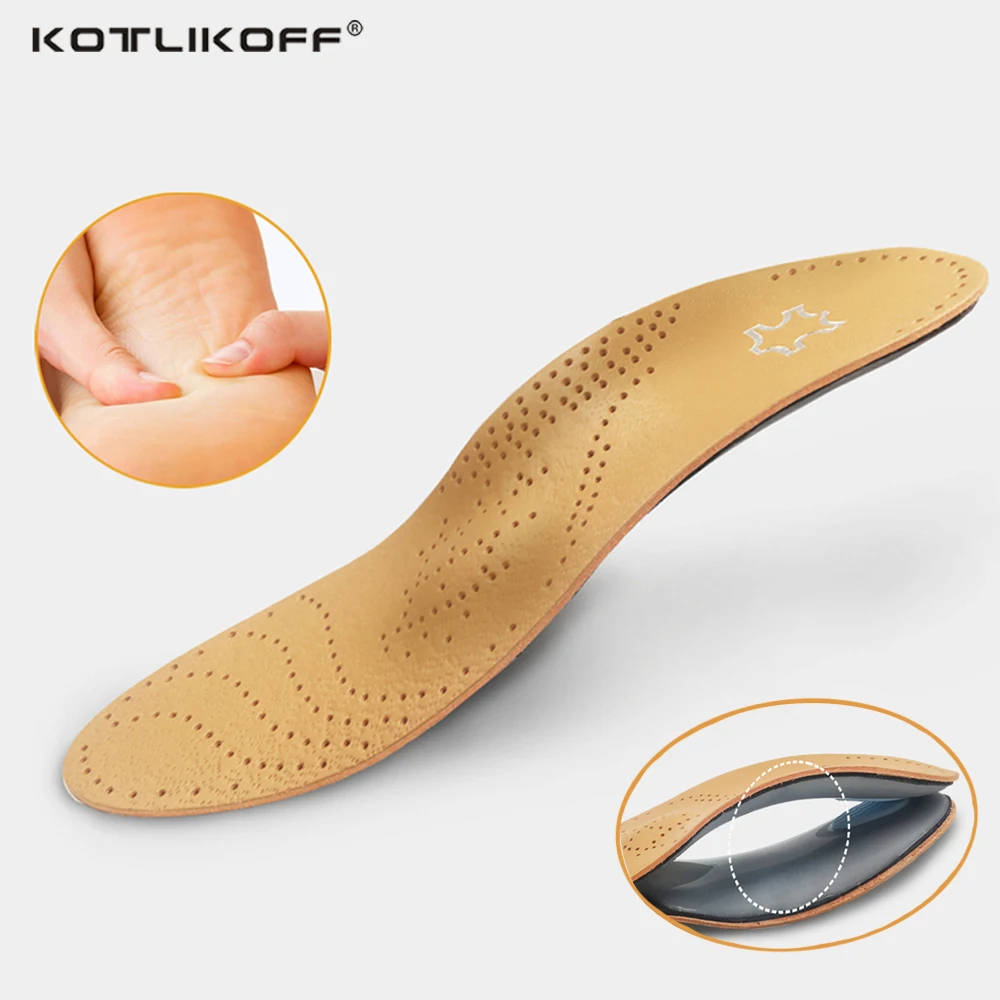 

KOTLIKOFF 2 Pairs HotSale Leather Orthotics Insole For Flat Foot Arch Support 25mm Orthopedic Silicone Insoles For Men And Women