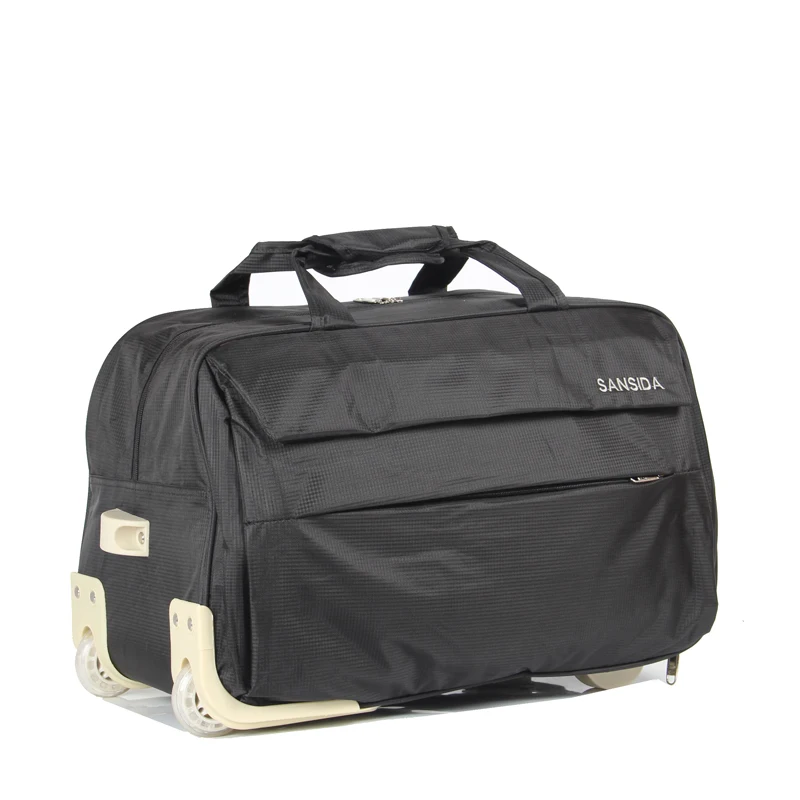 

New Nylon Waterproof Travel Bag With Wheels Black Travel Bag On Wheels Trolley Rolling Travel Luggage Suitcase With Drawbars Zip