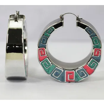 

2017 Fashion Silver Hoop Earrings for Girls Big Round Enamel Hoop Earrings Women Costume Jewelry for Party Events Daily EA060