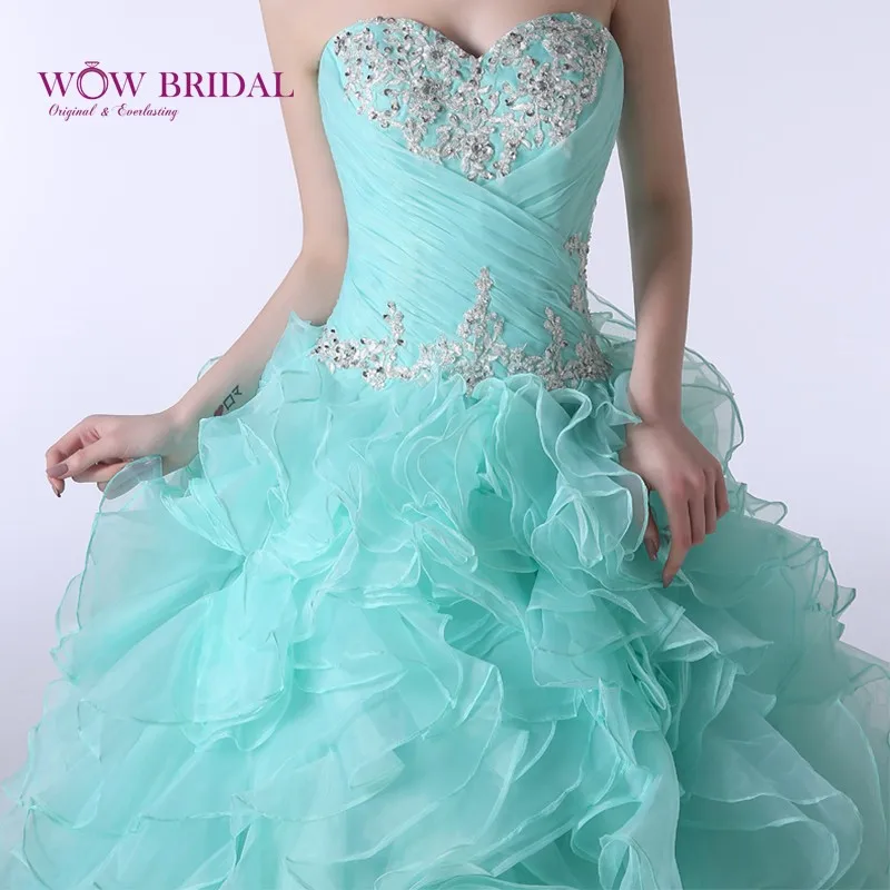 Wowbridal изящное небо платье для празднования 15-летия голубого цвета без бретелек возлюбленная с хрустальными бусинами органза Многоуровневое оборки бальное платье