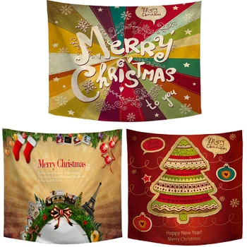 

Cute Cartoon Santa Claus Wall Hanging Tapestry Hat Gift Box Elk Christmas Tree Yoga Mat Family Living Room Decorative Blanket