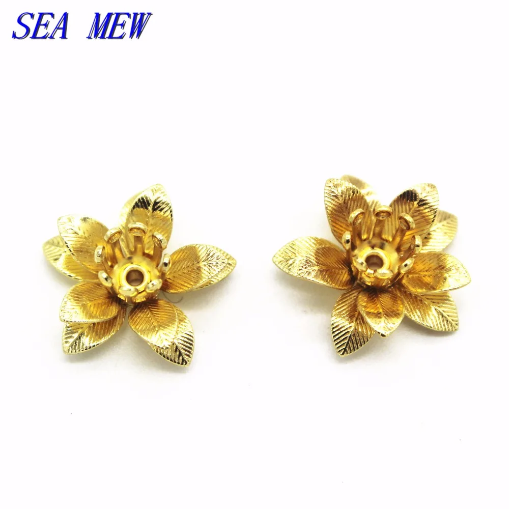 

SEA MEW 6mm*15mm 6 Colors Copper Filigree Flowers Base Connector Bead Cap Charms Setting For Jewelry Making Components 50PCS