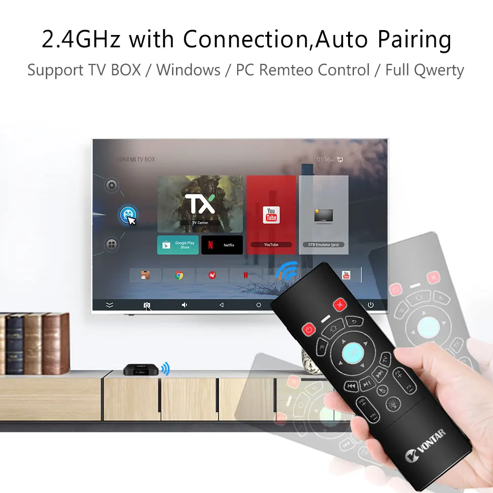 Beste Vontar T8 T6 Plus 2.4 Ghz Lucht Muis Backlit Wireless Mini Keyboard Touchpad Afstandsbediening Voor Android Smart Tv Box h96 Max KM3