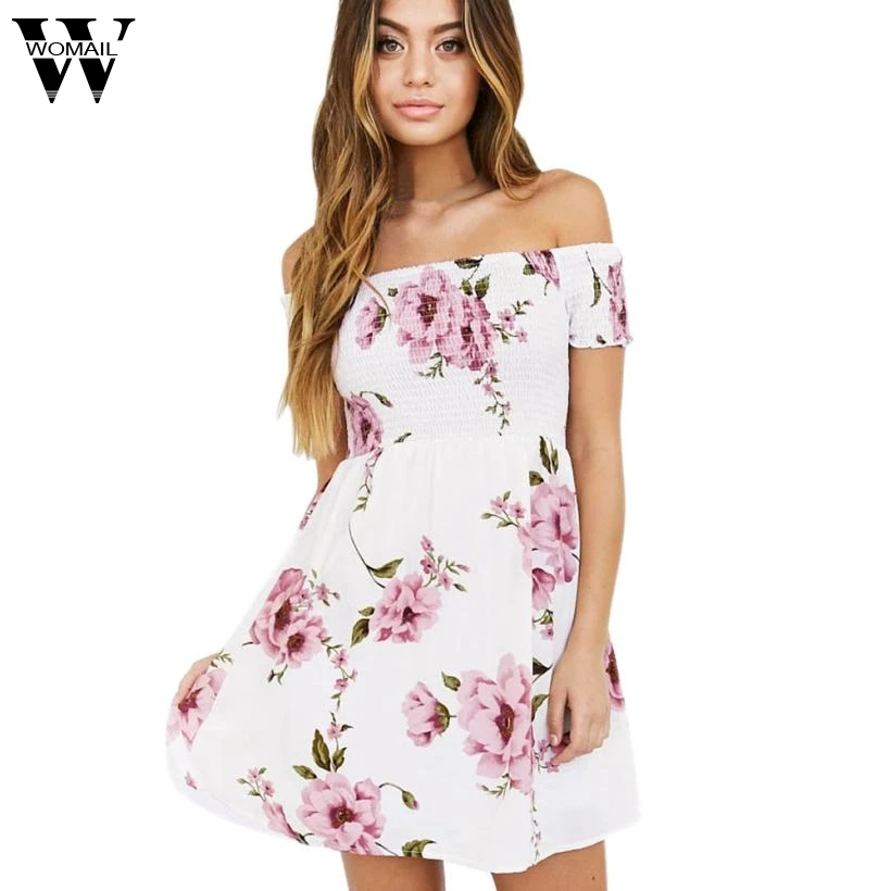

Fashion Women Off Shoulder Floral Beach Casual Party Short Mini Dress Amazing 2017 New Summer