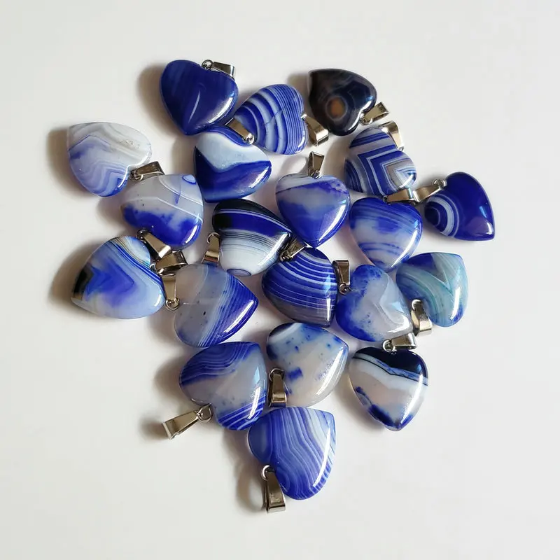 30 шт./лот хорошее качество смешанный полосатый оникс естественная форма сердца Подвески с камнями для изготовления ювелирных изделий 20 мм - Окраска металла: blue onyx