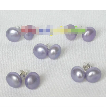 

wholesale 5piece 5pcs 10.5mm purple pearls Earrings 925ss Stud j839 Noble style Natural Fine jewe fast SHIPPING