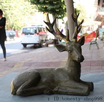 

christmas 13"Old China Fengshui bronze gilt Auspicious wealth longevity Deer Animal Statue halloween