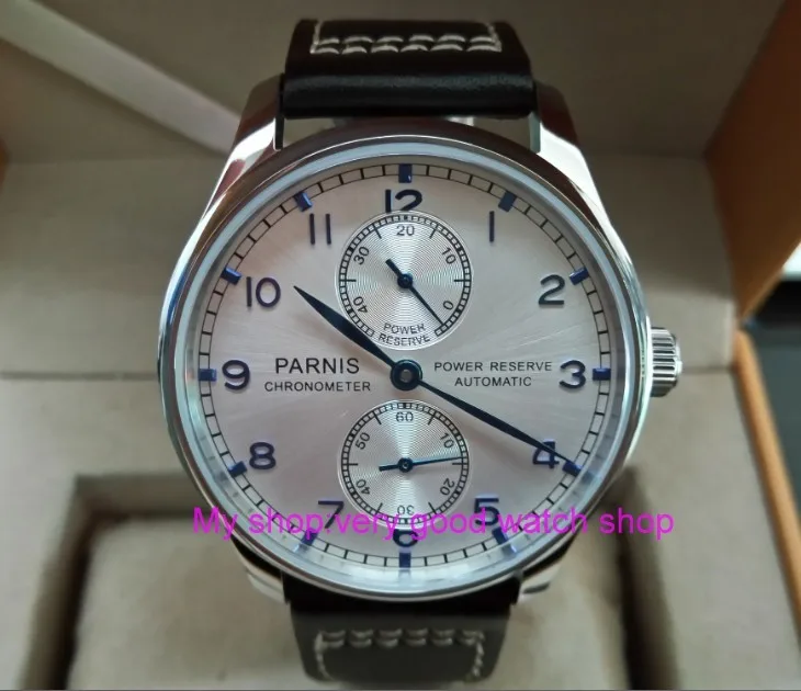 

43MM PARNIS Automatic Self-Wind mechanical movement Silvery-white dial men's watch power reserve Mechanical watches DFGD169a