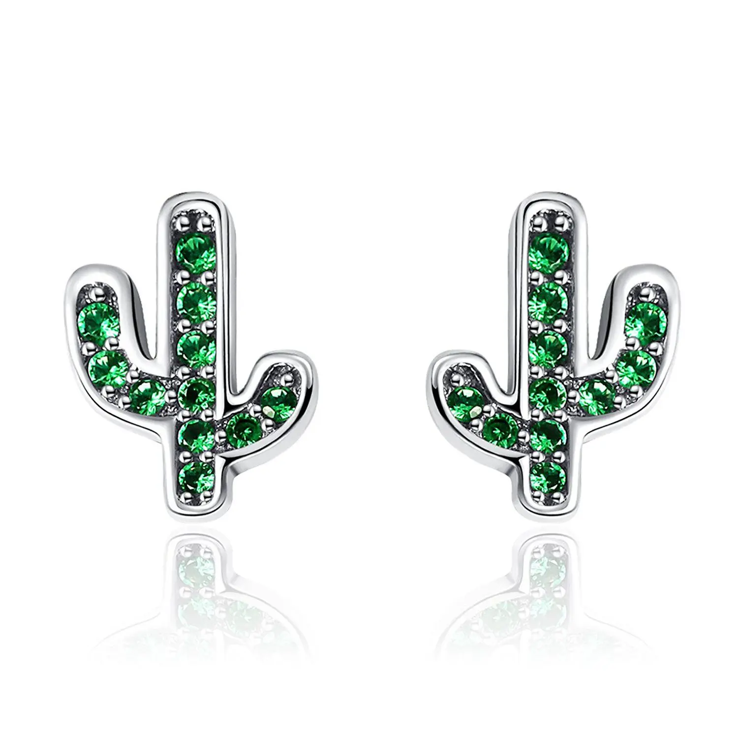 

925 Sterling Silver Dazzling Green Cactus Stud Earrings for Women