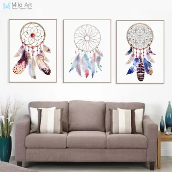 

Vintage Retro Indian Dream Catcher Feather Poster Print Nordic Living Room Wall Art Pictures Home Decor Canvas Painting Custom
