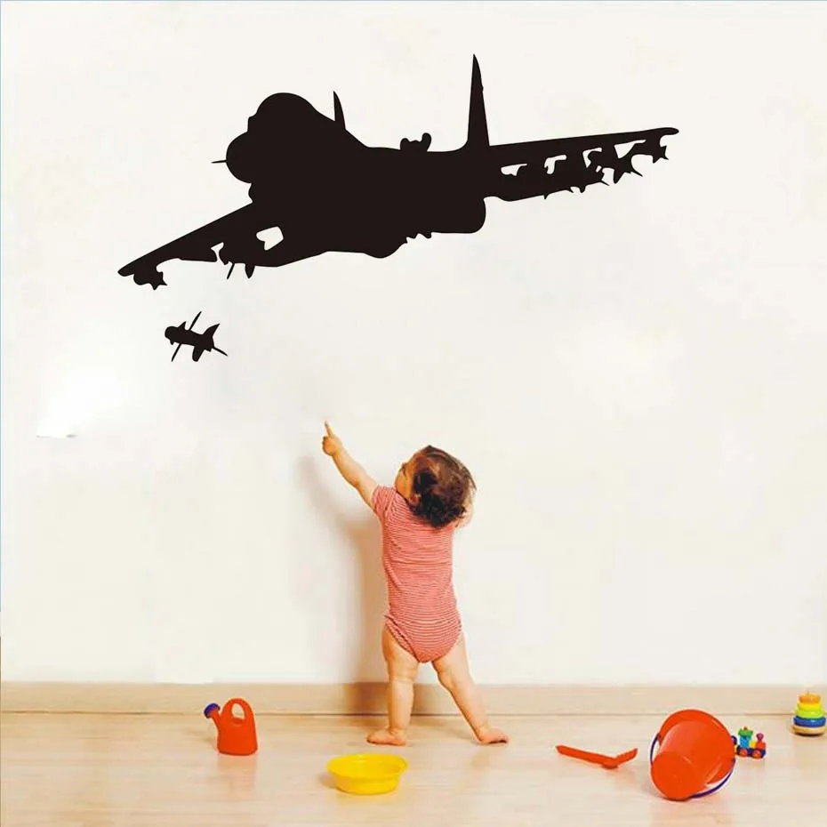waterproof cartoon kids toy plane vinyl wall sticker airplane silhouette wallpaper adhesive for boys kids room home decor in wall stickers from home