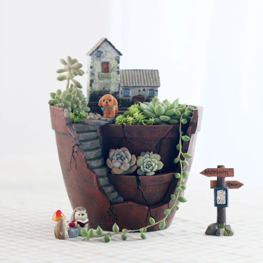 

1pcs Cute & Beautiful Colorful Air Garden Pots Gardening Resin Flower Pots Building Style Gardening Pots 2019 Good Quality