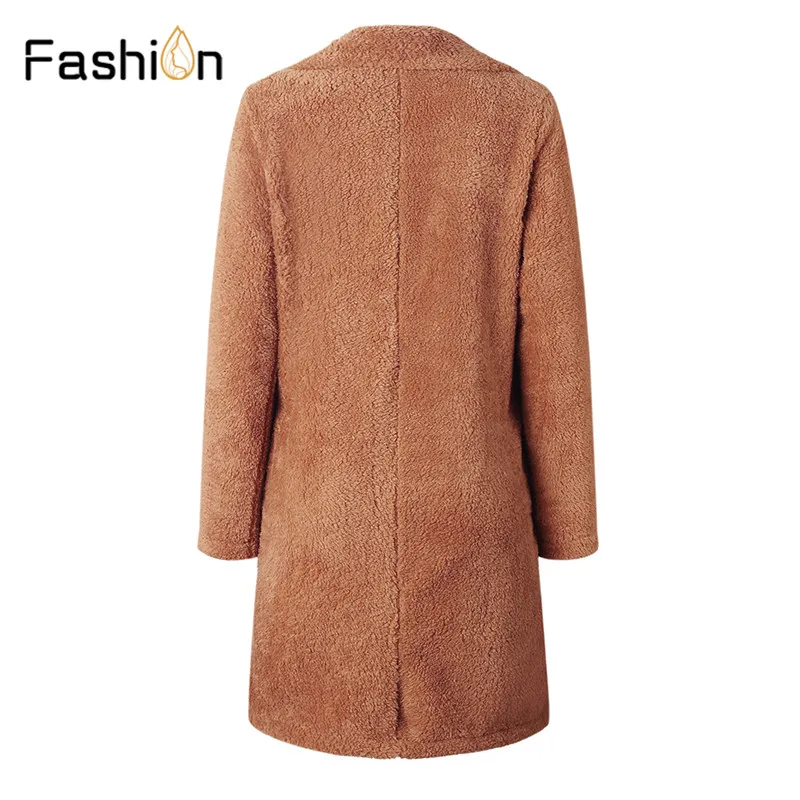 New Year Spring Faux Fur Teddy Bear Coat Jacket Women Fashion Open Stitch Hooded Coats Female Tops Long Sleeve Fuzzy Jackets