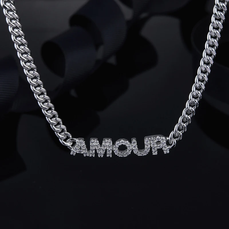 

AMOUR Necklace 925 Sterling Silver Zircon Personality Fashionable Clavicle Fits Moroccan Jewelry with Women's Party Gift