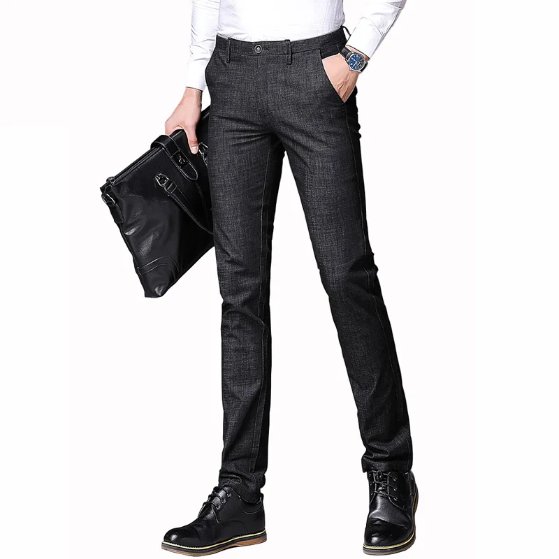 Демисезонный Для мужчин бренд Дизайн модные Повседневное брюки Для мужчин джинсовые Хлопок Slim Fit Брюки костюм брюки имитация джинсы Брюки