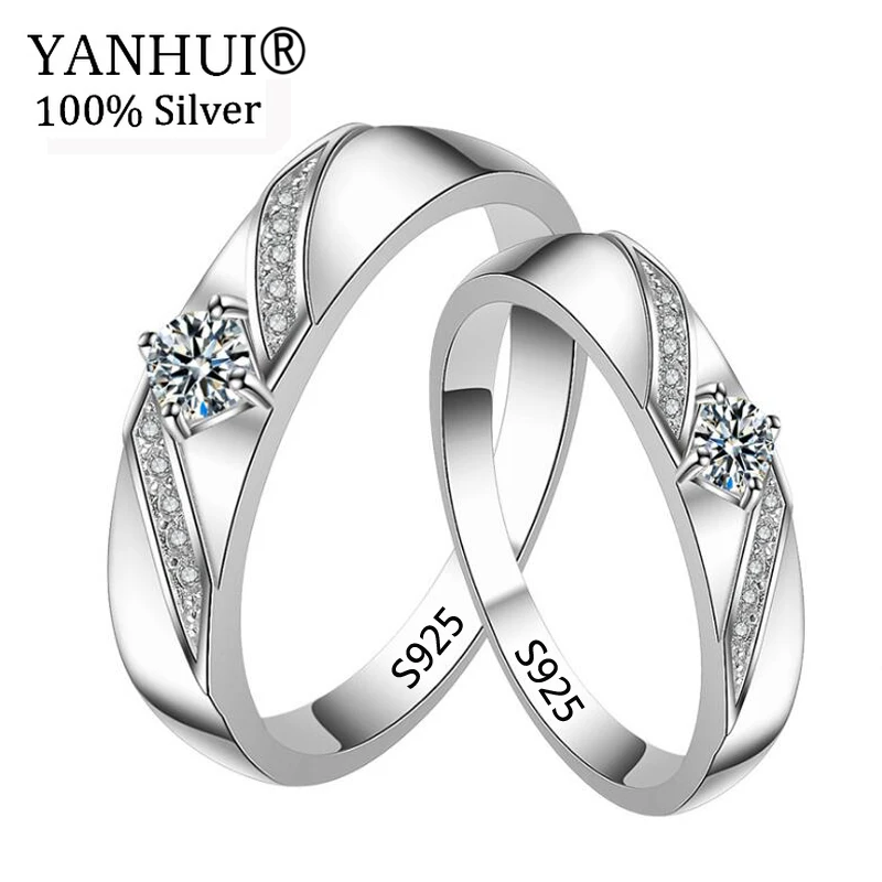 

Big 95% OFF! YANHUI 100% Original Solid 925 Silver Wedding Rings for Women and Men CZ Zircon Jewelry Engagement Gift Rings JZ286