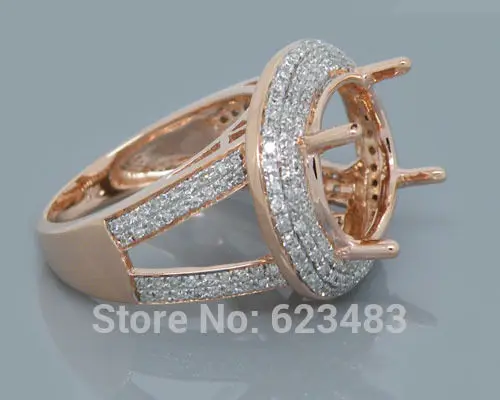 Овальным вырезом 11x14 мм Solid 14 К розовое золото природных алмазов полу-крепление кольцо держать