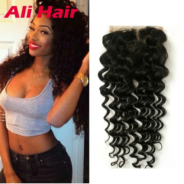 Raw Indian Sew In Weave Lace Closure Deep Wave Middle Three